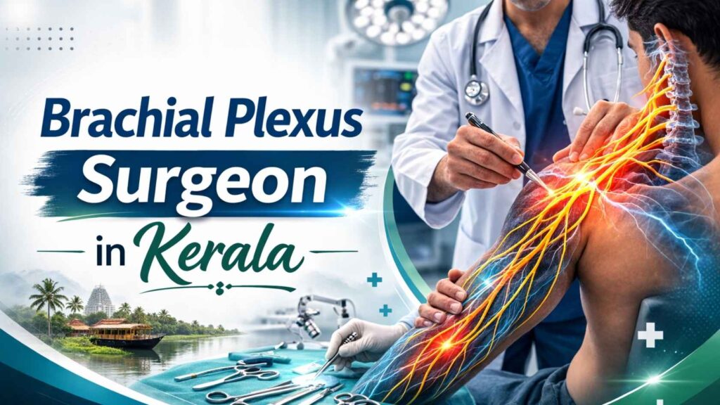 Brachial plexus surgeon examining a patient’s shoulder and arm nerves during treatment consultation in Kerala