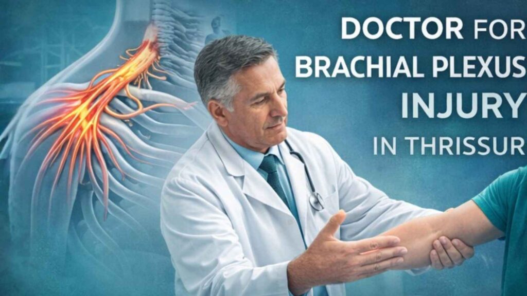 Doctor examining a patient’s arm for brachial plexus injury treatment in Thrissur
