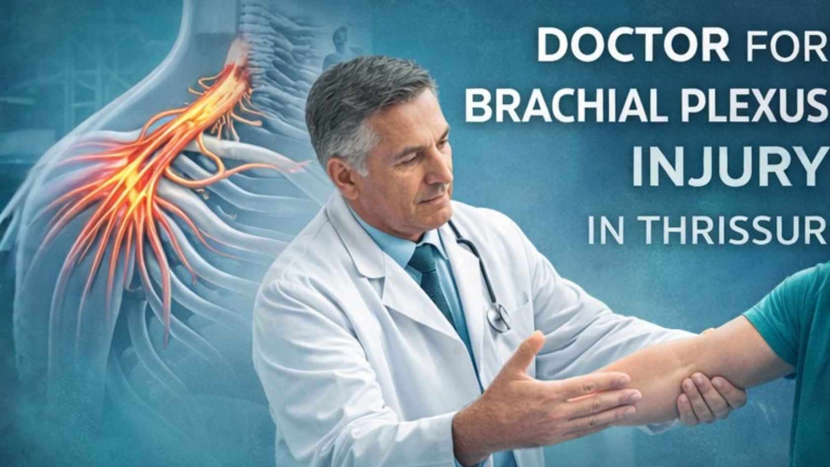 Doctor examining a patient’s arm for brachial plexus injury treatment in Thrissur