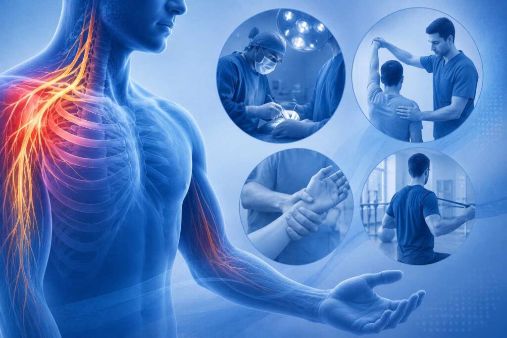 Brachial plexus injury treatment in Kerala with nerve repair and rehabilitation.