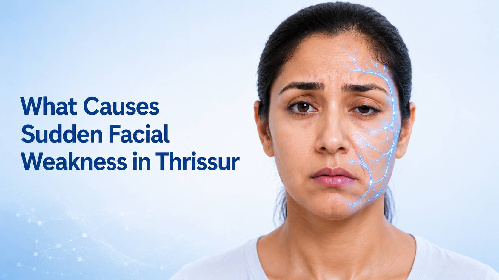 What Causes Sudden Facial Weakness in Thrissur illustrated with subtle facial asymmetry and facial nerve pathway visualization