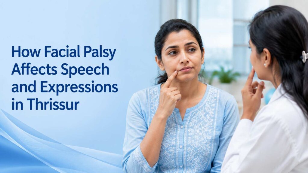How Facial Palsy Affects Speech and Expressions in Thrissur showing facial muscle weakness consultation and speech difficulty awareness