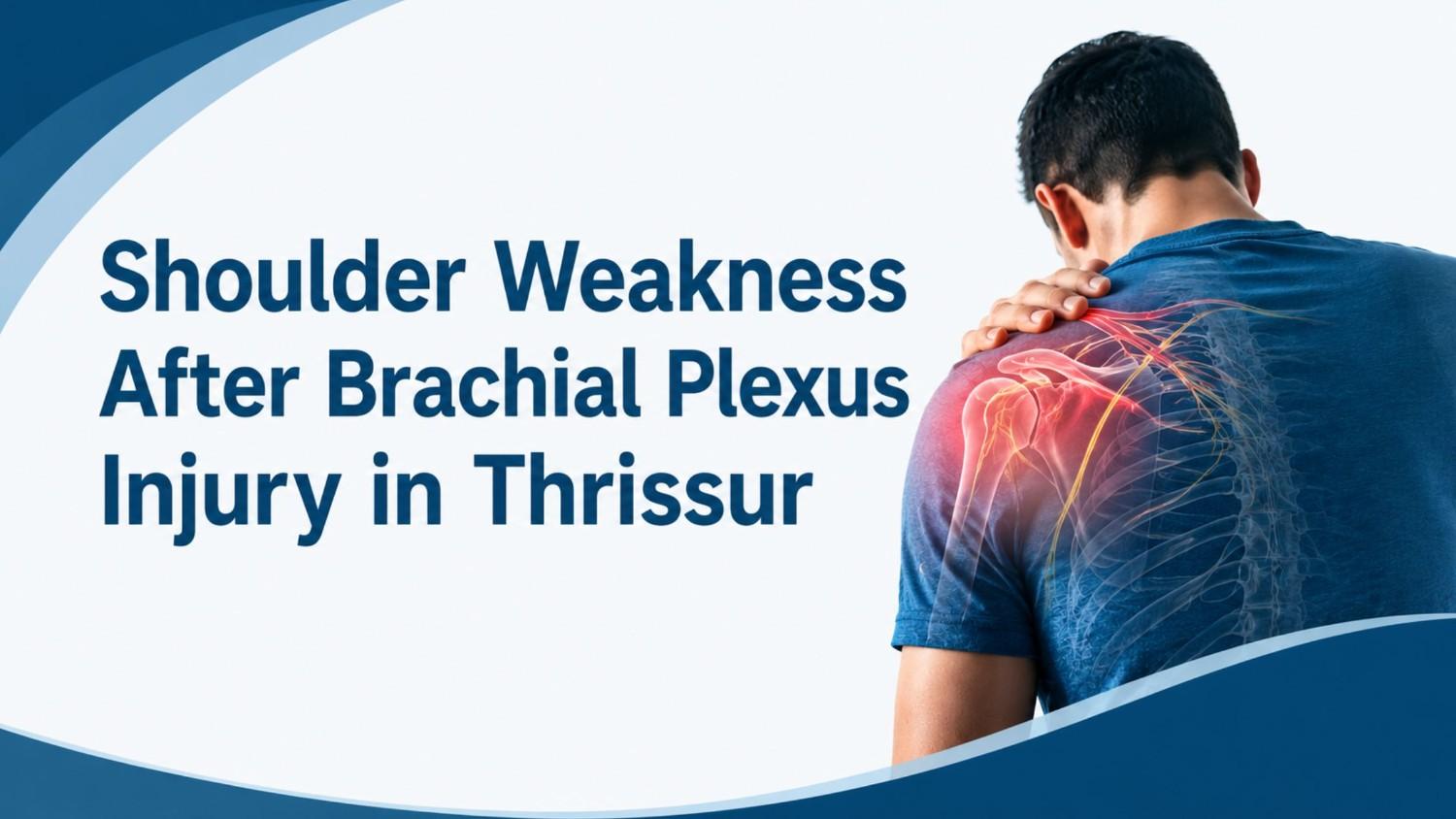 Shoulder Weakness After Brachial Plexus Injury in Thrissur illustrated with a patient experiencing shoulder weakness and the brachial plexus nerve anatomy affecting upper limb movement