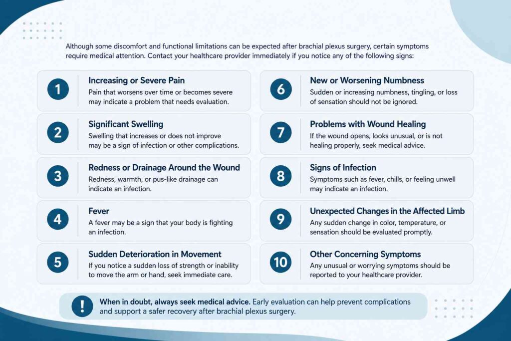 Warning signs during recovery after brachial plexus surgery
